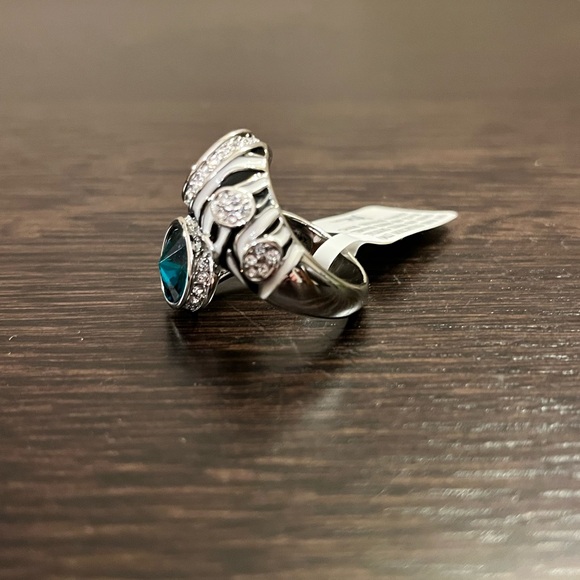 New JTV Ring Silver Tone Crystals Enamel Zebra Bypass - Picture 4 of 9